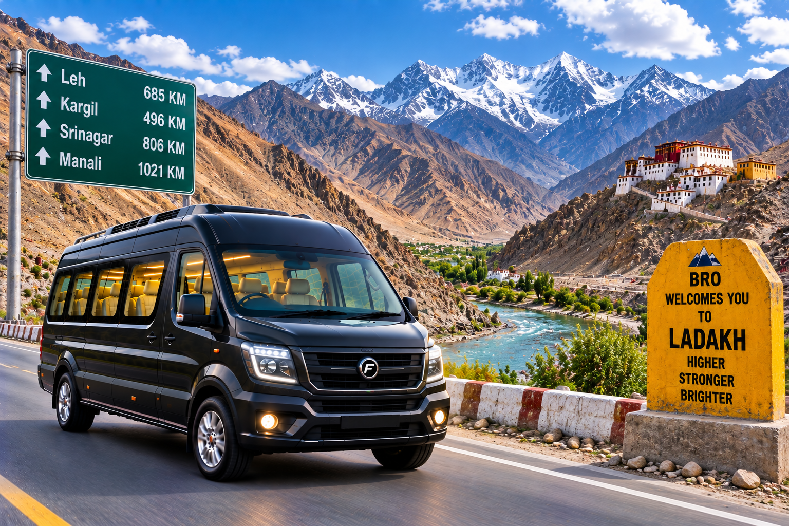 Hire 12-Seater Tempo Traveller Ghaziabad to Ladakh | Comfortable Leh Ladakh Group Tour